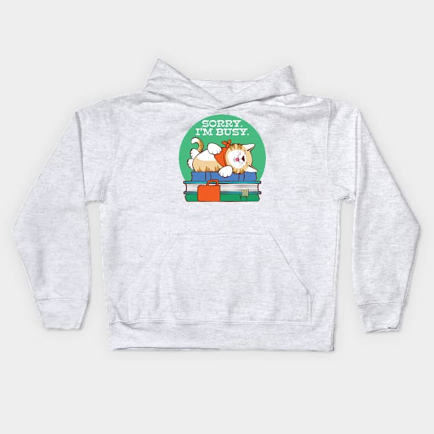 Sorry I'm Busy Sleeping Cat on Books Kids Hoodie by Sue Cervenka